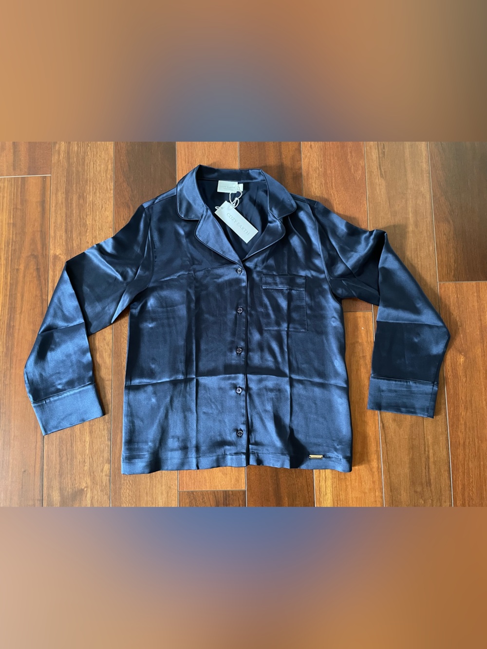 Cozy Earth Serenity Silk Classic Long Sleeve Pajama Top | Navy | Size S | NWT